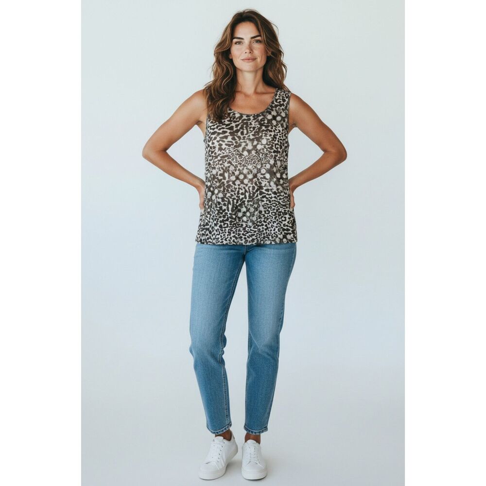 Chico's Traveler's Snow Leopard Mesh Tank Layering Blouse 3 XL (11)